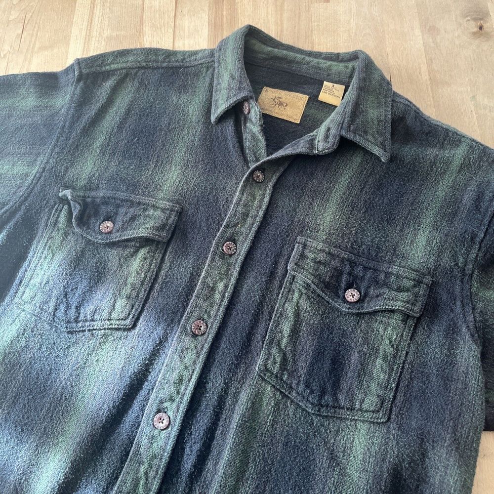 Men’s Flannel Shirt Heavy Size Large Moose Creek Green Plaid Thick Button Down